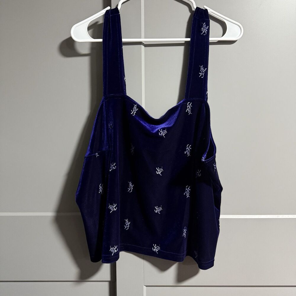 Linda Leal Women Plus Thick Strap Velvet Square Neck Tank Top Purple/Blue 3X